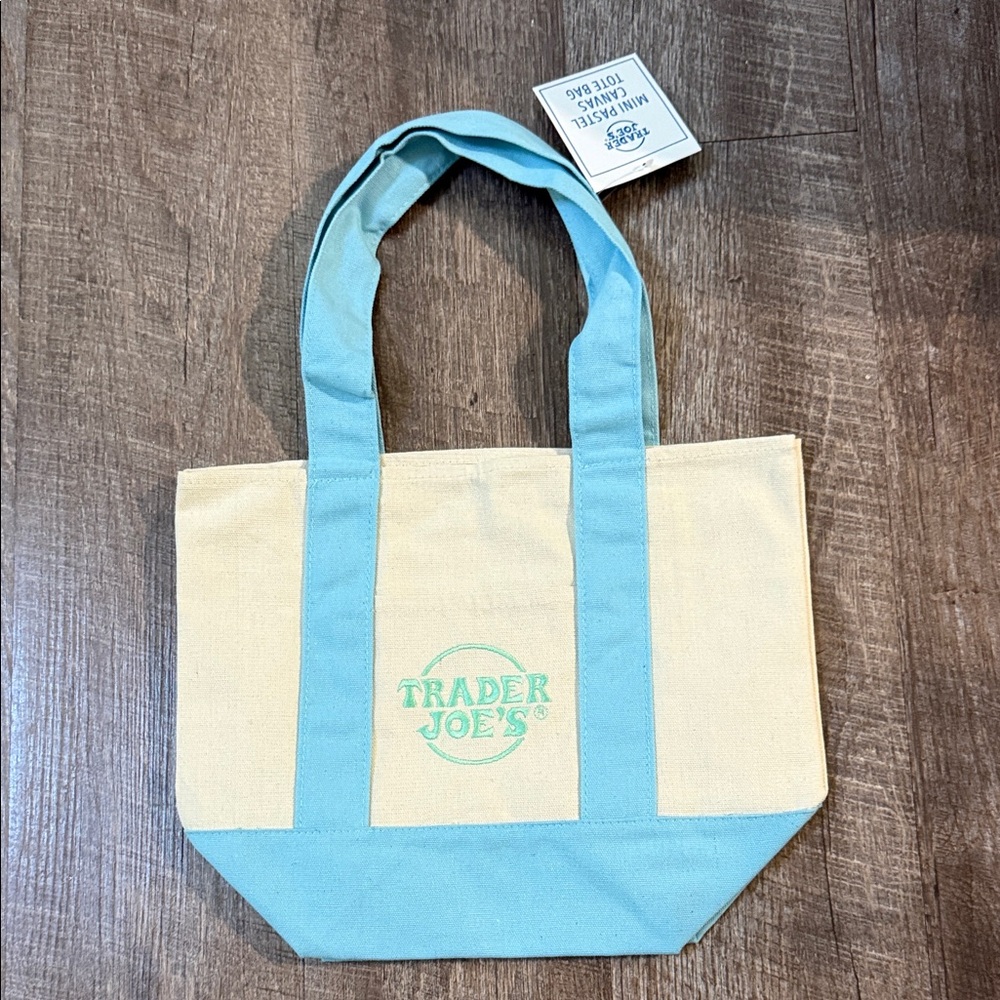 Trader Joe's Cream and Blue Tote Bag